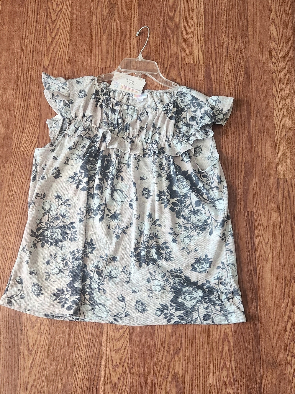 Floral Sleeveless Top With Ruffles - Gray & Blue
